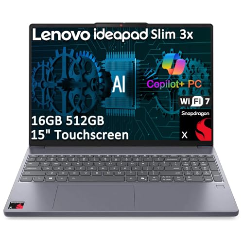 Image of Lenovo IdeaPad Slim 3 X Touchscreen Laptop (15.3 inch FHD+, Snapdragon X (> i7-1355U), 16GB 8448MT /s, 512GB SSD) AI Copilot+ PC for Business, Fingerprint, Backlit, 22-Hr Battery Life, Wi-Fi 7, Win 11 Home
