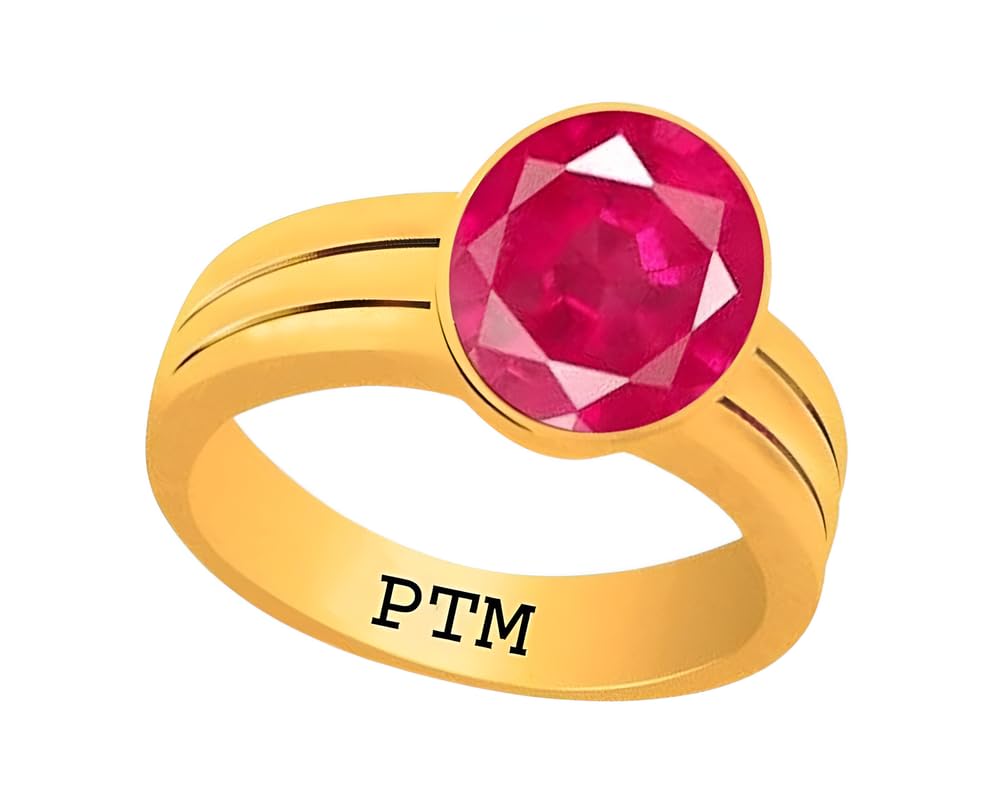 ptm Panchdhatu (5 Metals) Ruby (Manik) 3.25 Ratti to 10.25 Ratti or 3 Cts to 9.35 Cts Astrological Gemstone 22 K Gold Plated Ring for Men & Women-picture-43