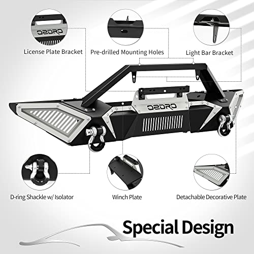 Image of OEDRO Front Bumper Compatible with 2018-2024 Jeep Wrangler JL & Unlimited JLU (2 /4 Doors) 2020-2024 Gladiator JT, Full Width Off Road Bumper w /D-Rings & Winch Plate Mounting & Paintable Armor