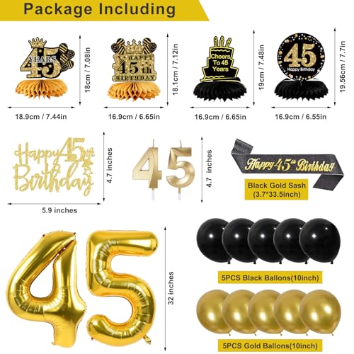 Image of 45th Birthday Decorations for Men, Black Gold 45th Party Decoration Kits
