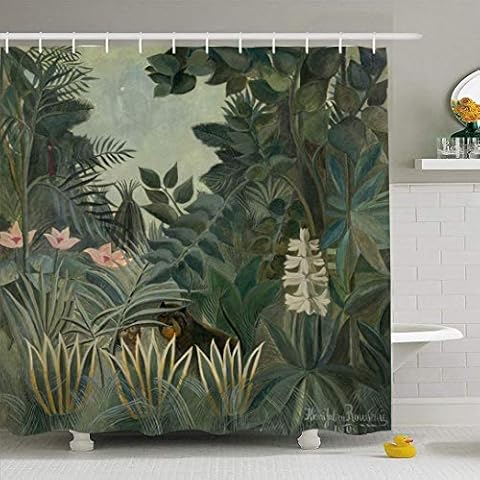 lovedomi Henry Postimpressionist Painter Rousseau Age Equatorial Jungle Emerald Green 1909 French Microfiber Bathroom Shower Curtain was Made of Polyester Fabric 72X72 Inches Cover