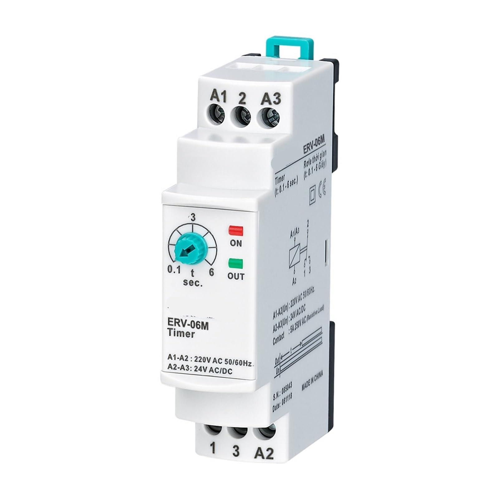 Relé de retardo de apagado ERV-06M ajustable temporizador electrónico para carril DIN