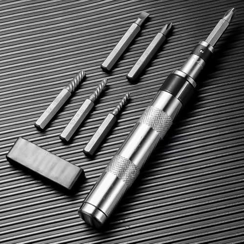 ComfyHarbor Destornillador manual compacto 6 en 1 con puntas intercambiables, construcción de acero de aleación ergonómica, agarre antideslizante, herramienta portátil de múltiples puntas para