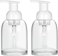2 Pack Foaming Soap Dispenser Glass, 8.5Oz (250ml) Clear Foam Pump Bottles for Bathroom and Kitchen, Refillable Foaming Shower Soap Dispenser-A
