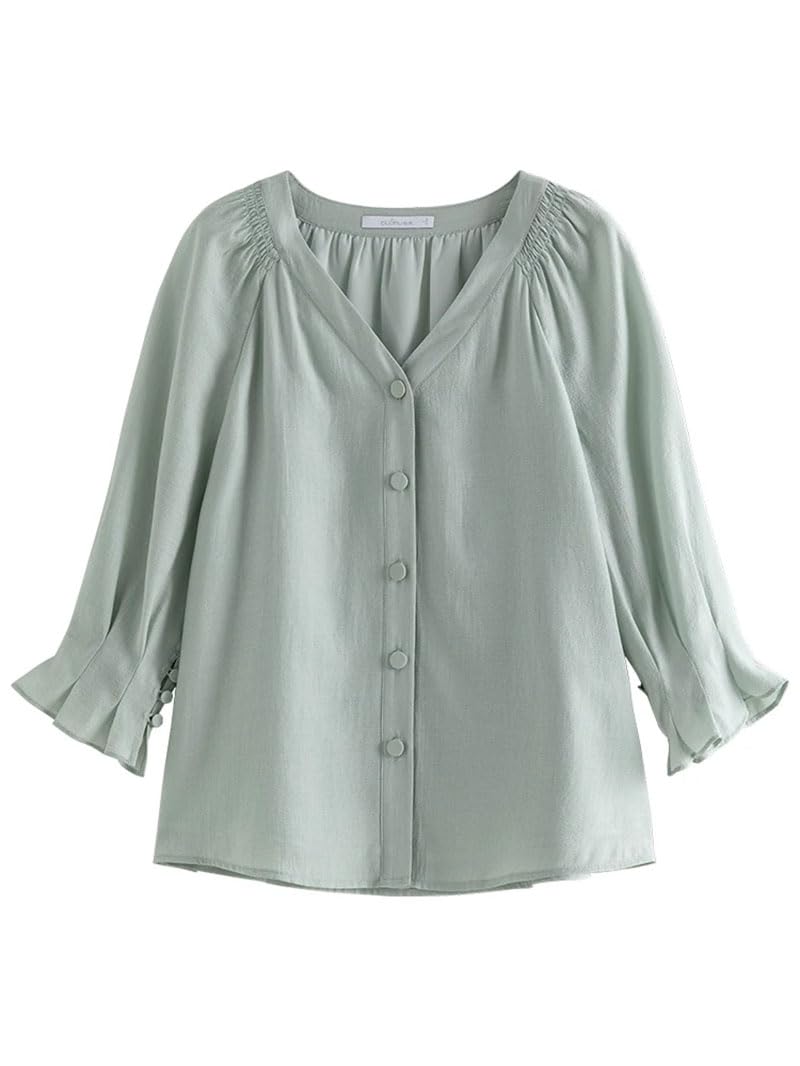 Camicia versatile da donna con scollo a V tinta unita mezza manica slim pullover casual camicette top