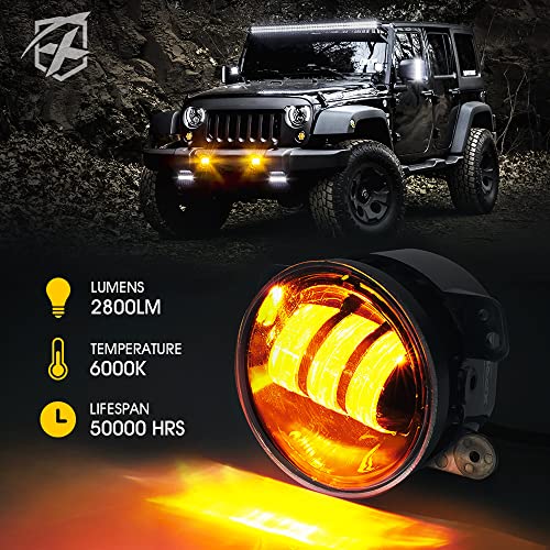 Image of 4-Inch 60W LED Fog Lights Compatible with 07-18 Jeep Wrangler JK JKU, Amber | High-Intensity, 2800LM, IP67 Waterproof, DOT Approved, Plug N Play