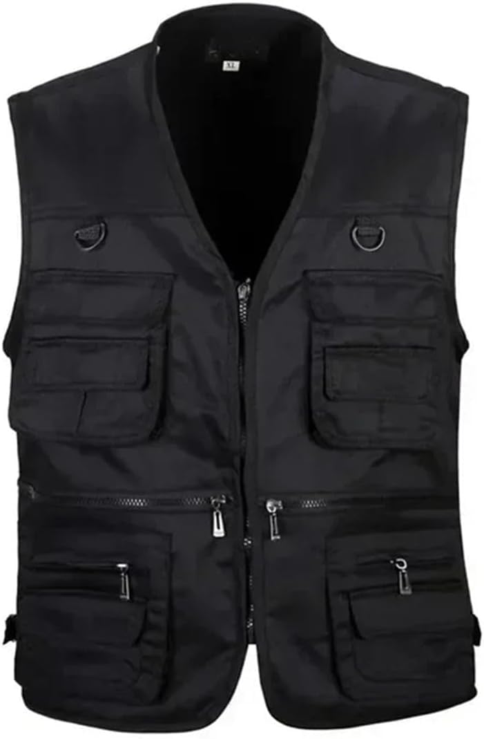 Gilet de randonnée Mince d'été for l'extérieur, Gilet de pêche Tactique d'extérieur Multi-Poches Fonctionnel de pêche Grande Taille(Black,XL)