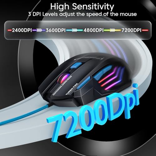 Image of Sounce Apex Wired Gaming Mouse with 7200 DPI Precision Optical Sensor, 7 Programmable Buttons, RGB LED Modes, Braided Cable and Ergonomic Comfortable Design for PC Laptop Desktop Gamer Use (Black)