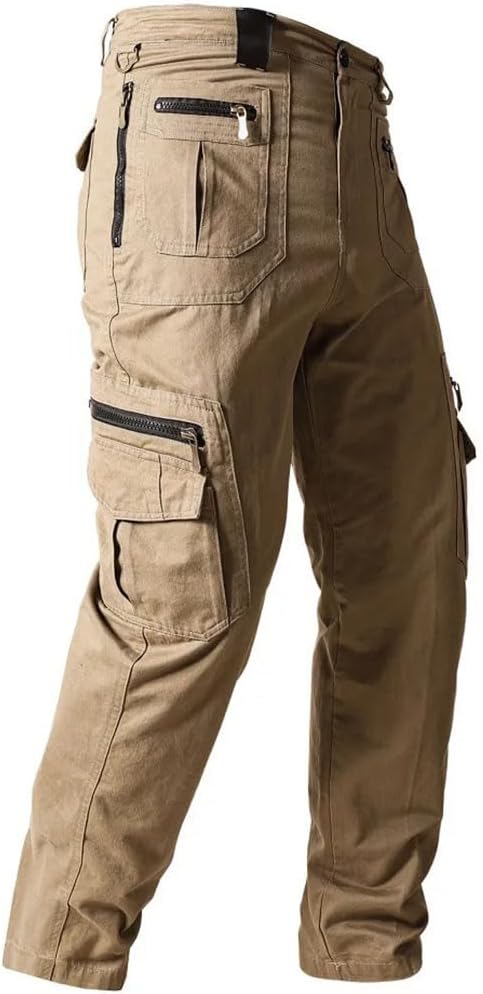 Men Autumn Khaki Multi Pocket Pants Men Loose Straight Large Size Casual Trousers Black EN8 Work Pant