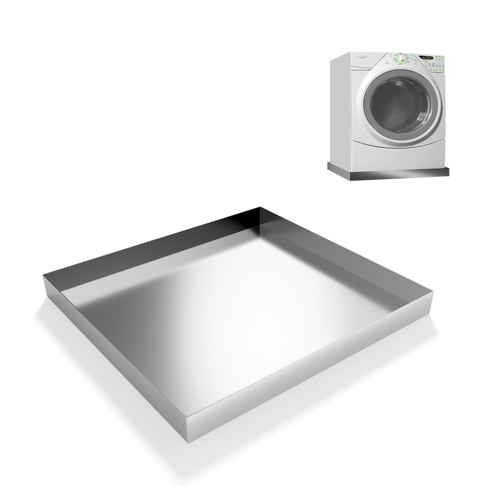 Washing Machine Pan-27" x 25" x 2.5" Heavy Duty 304 Stainless Steel Washing Machine Tray, Washer Pan, Washing Drain Pan, Protecting The Floor, Wood Deck, No Hole