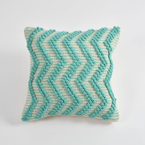 Image of TIB Premium Boho Decorative Throw Cushion Covers, 16 x 16 cm, Set of 2, Cotton. (Zig Zag Blue)-230 TC