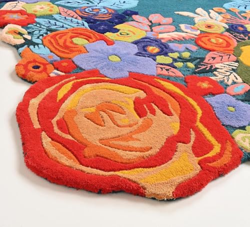 Image of Handmade Woolen Carpet Irregular Shape for Living Room Size 6x8 ft