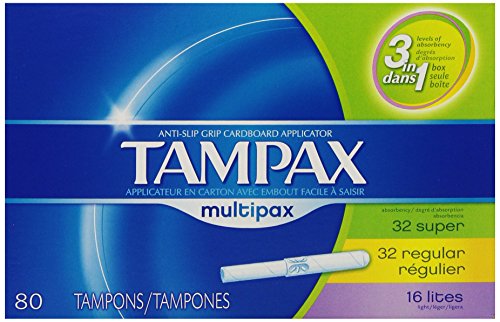 Tampax Cardboard Applicator Tampons, Multipack, Light/Regular/Super Absorbency, Unscented, 80 Count - Pack of 2 (160 Total Count)