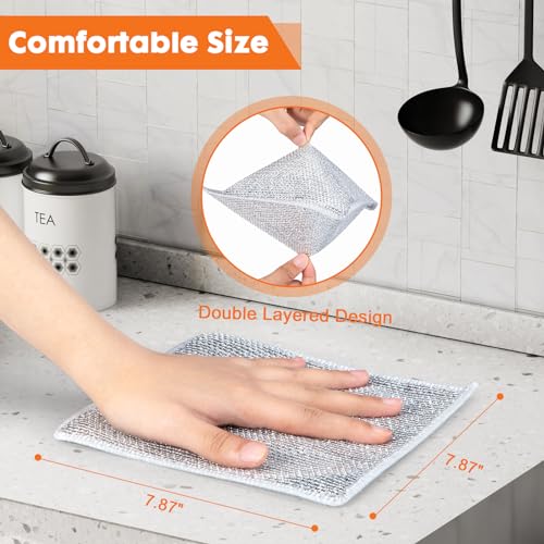 COBETE Non Scratch Wire Dishcloth,Double-Layer Wire Dishwashing Rags for Wet and Dry,Wire Miracle Cleaning Towels and Dish Cloths Multipurpose for Washing Dishes,Cookware, Sinks,Stove Tops,Pack of 6