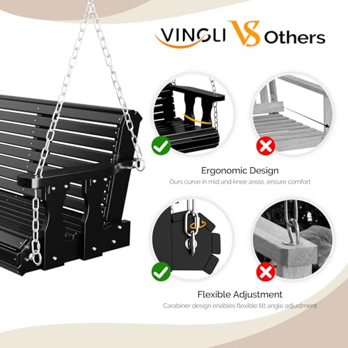 Image of VINGLI 2026 Upgraded 5 FT Wooden Porch Swing, 880 LBS Heavy Duty, Black