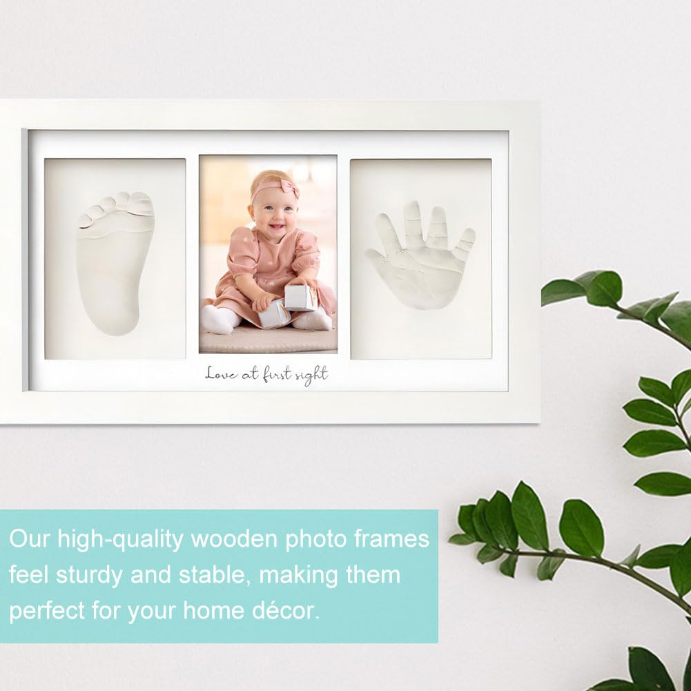 Kit Ricordo Impronte Neonato Con Cornice Per Foto - Cofanetto Regalo Per Baby Shower - Argilla Non Tossica E Colore Oro Per Impronta Di Manina E Piedino (Verde Caccia) - 2
