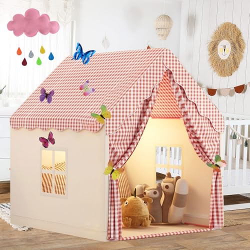 Tienda de Campaña Infantil, Tienda de Princesa, Tienda de campaña para niños con Nubes, Mariposas, Casa de Juegos para Interiores y Exteriores, Casitas Infantiles Jardin para Niños 3 a 13 años (PK)