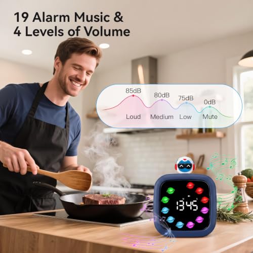 Image of Yunbaoit Digital Visual Timer for Kids, 99-Minute Countdown, Rechargeable | Dark Blue Protective Case, 19 Music Alarm, Pause Function, 9 Optional DIY Color Planet Display, Robot Doll, for Homeschool