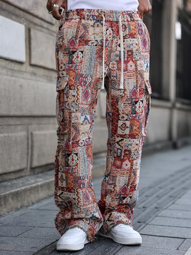 Men's Vintage Bohemian Straight Leg Pants Drawstring Belt Pocket Tassel Leg Unique Style Daily Travel Casual Pants Streetwear4