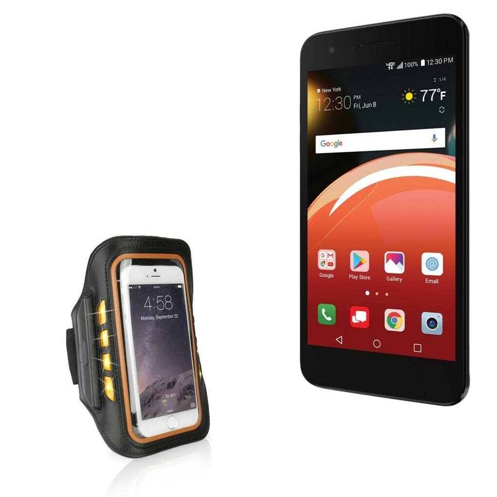 BoxWave Case for LG Optimus Zone 4 (Case JogBrite Sports Armband, High Visibility Safety Light LED Runners Armband for LG Optimus Zone 4 - Bold Orange