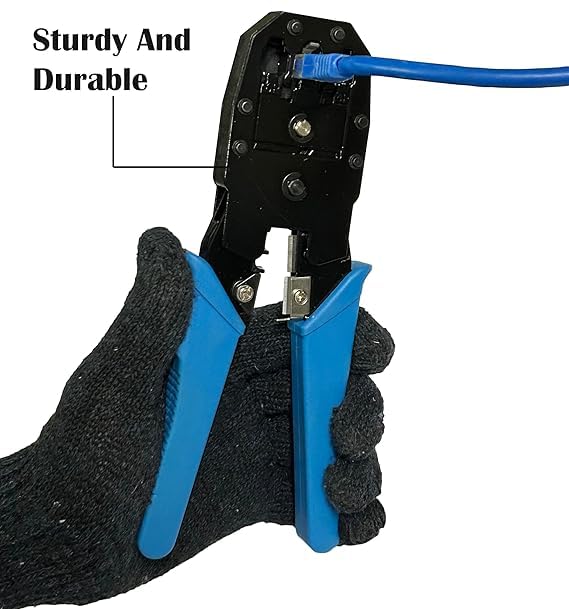 Image of Inditrust 3-in-1 RJ45 Crimping Tool Kit - Wire Stripper, Cutter & Crimper for RJ45, RJ11, RJ12, Cat5e /Cat6 LAN Cable with 5 Connectors & 5 Boot Covers - Blue /Green