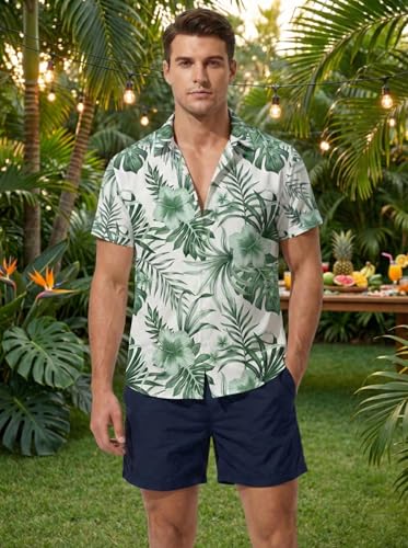 Image of DRESSFO Matchable Couples' Outfit Tropical Flower Leaf Print Button-up Shirt Or Strappy Dress
