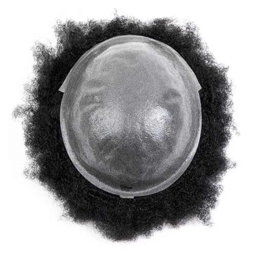 Men's Toupee Treska afro z podwójną kokardką dla mężczyzn, kręcone ludzkie włosy 6 mm, cienka skóra