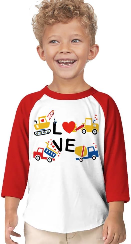 Valentine's Shirt for Boys Girls Monster Truck Heart Tops V-Day Toddler Kids Long Sleeve Raglan Tees - Image 2