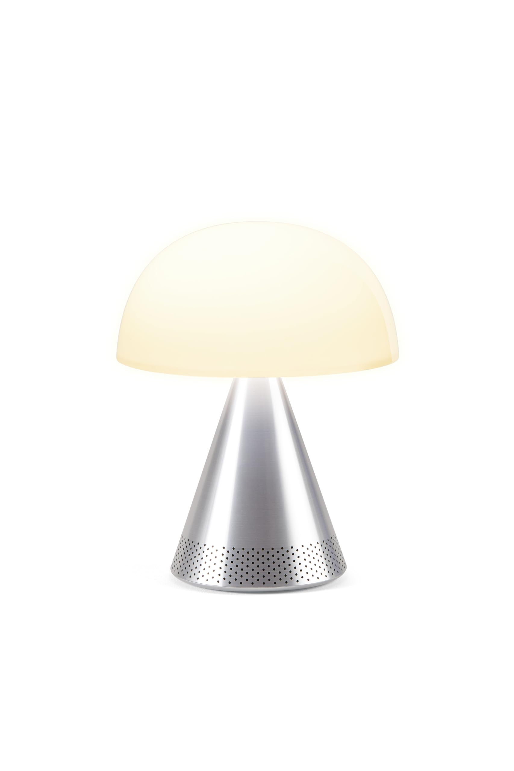 Lexon MINA L Audio Lampe Champignon Portable et Enceinte Bluetooth rechargeable, Lampe à poser sans fil avec 9 couleurs de lumière et Variateur d'intensité, jusqu'à 24h d'autonomie - Alu Poli