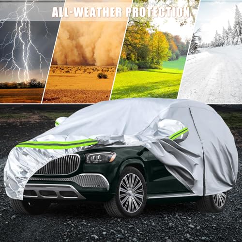 Image of Waterproof Car Covers Replace for 2006-2025 Mercedes Benz GL /GLS Class 450, 450d, 6 Layers Silver All Weather Car Cover with Zipper Door & Windproof Bands for Snow Rain Dust Hail Protection