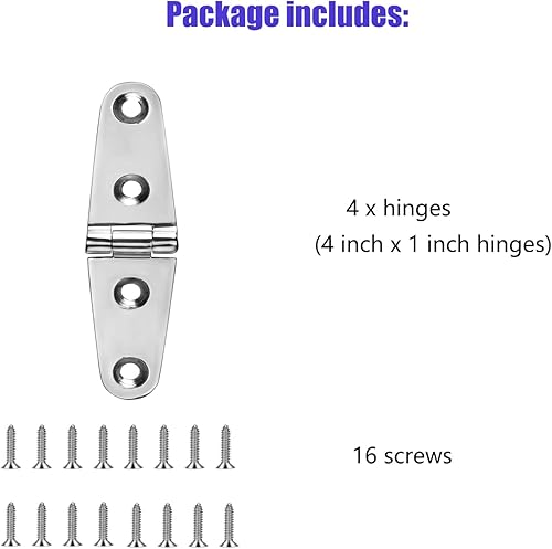 Miniatura 6 de Bisagra de correa para barco, bisagra marina, 4 x 1 pulgada (4.016 in x 1.024 in), acero inoxidable 316 con tornillos (4 piezas)