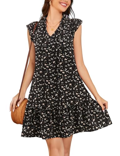 Image of Meetjen Women's Summer Dress Floral Ruffle Short Sleeve Beach Dresses 2025 Boho V-Neck Casual Cute Swing Mini Sundress