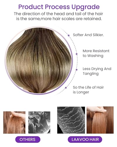 Image of LaaVoo Human Hair Tape in Extensions Brown Balayage Tape in Hair Extensions Human Hair Balayage Brown to Light Brown Mixed Blonde 16 Inch 40pcs 100g