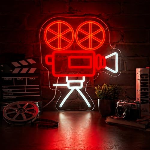 Vintage Movie Camera Neon Sign, USB Powered LED Light Decor