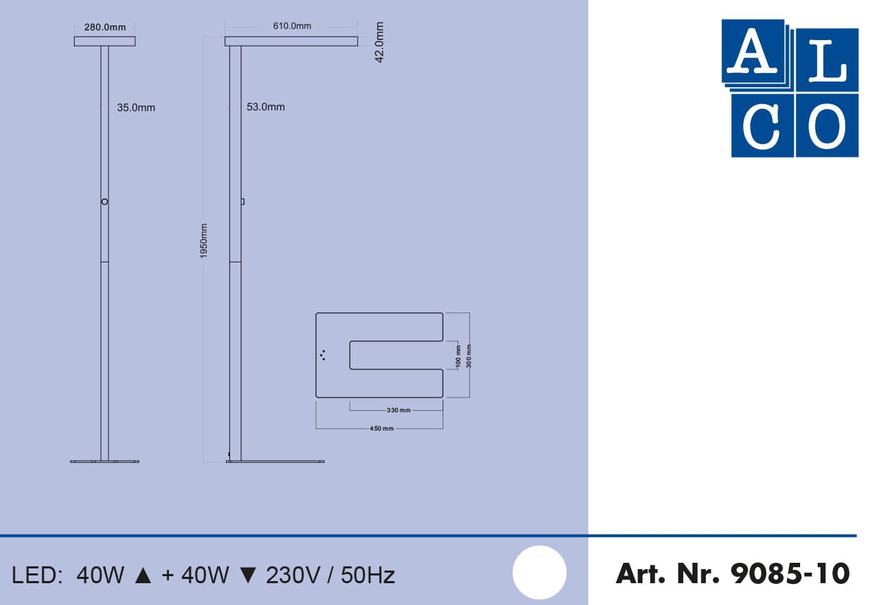 Alco-Albert - LED Stehlampe dimmbar 195 cm | Tageslichtlampe mit Bewegungs- und Tageslichtsensor, für Büro, Wohnzimmer, Schlafzimmer und Leseecke