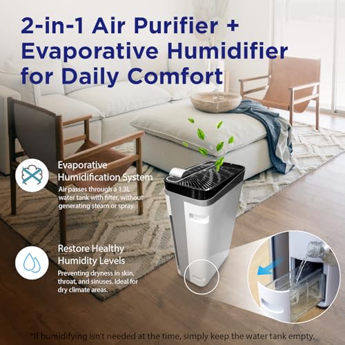 Image of RIA BreezeGuard Smart HEPA Air Purifier for Large Room up to 2500 SqFt with Sleep Mode, App Control, Air Quality Monitor, Washable Filter, Evaporative Humidifier for Home Bedroom Pet Dander Smoke Dust