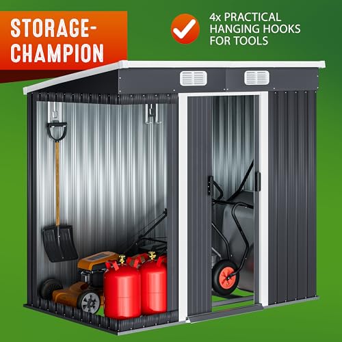 GARDEBRUK® Garden Shed | 6x4' | 2m² | Outdoor Storage for Garden Furniture Garden Tools | Wheelie Bin Storage | Log Store | Bike Shed House | Pent Roof, Sliding Door | 200x125x185cm | Anthracite