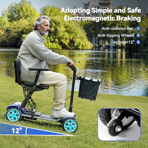 Image of Wheelwavi Lightweight Mobility Scooter for Seniors, 20-25 Miles Portable Mobility Scooter for Travel, Removable Lithium Battery, Scooter for Adults with 330 lbs Capacity LED Headlights-Blue