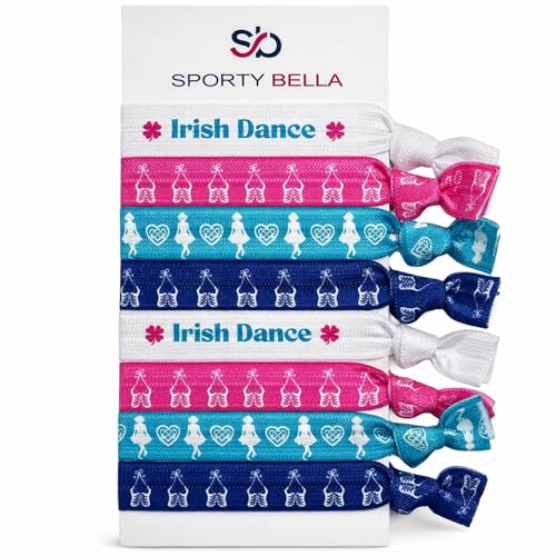 Sportybella Irish Dance Hair Ties, Dance Gift, Dance Hair Accessories For Girls, No Crease, No Tug Elastic Hair Ties Set. Ponytail Holders for Irish Step Dancers, Dance Team, Recital Gifts 7pcs.