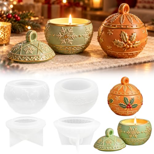 TZEKING 4PCS Moldes Velas de Silicona 3D para Navidad,Portavelas de Silicona con Copo de Nieve,para Portavelas con Tapas