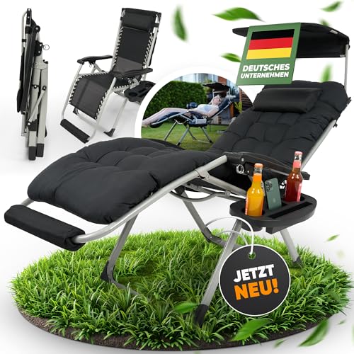 NatureLiving® Sonnenliege Liegestuhl klappbar- Robust, Faltbar & Wetterfest - Gartenliege mit Sonnendach für Garten und Balkon, Klappliege, Balkonliege, Outdoor Liege, Relaxliege, Belastbar 200kg