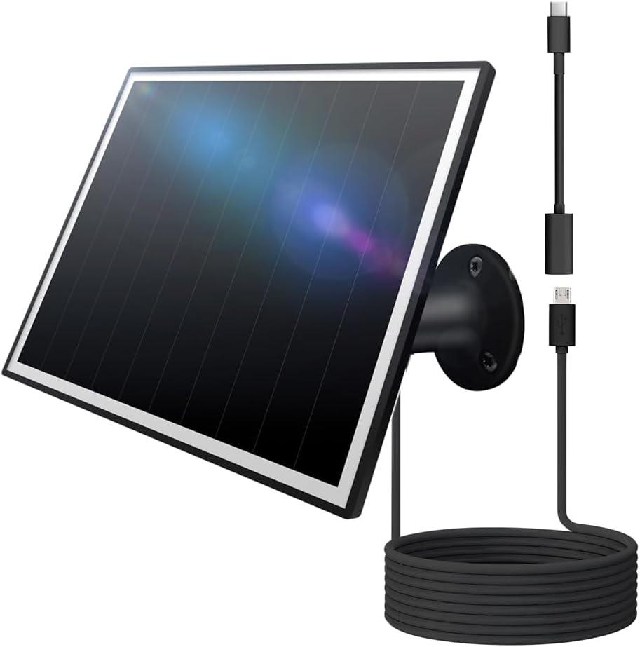 8W Photo voltaic Panel for Outside Safety Digicam, 5V Micro USB and USB – C Photo voltaic Panel Charger ，Matches Eufy/Wyze/Reolink DC 5V Output, IP65/360° Adjustable, 9.8ft Cable, Quick Charging