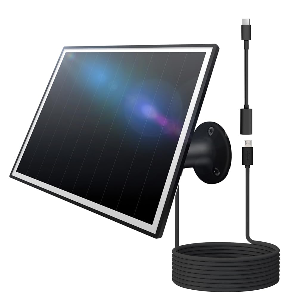 Orayafid Black-1Pack 8W Solar Panel For Outdoor Security Camera, 5V Micro Usb& Usb-C Solar Panel Charger ，Fits Eufy/Wyze/Reolink Dc 5V Output, Ip65/ 360° Adjustable, 9.8Ft Cable, Fast Charging