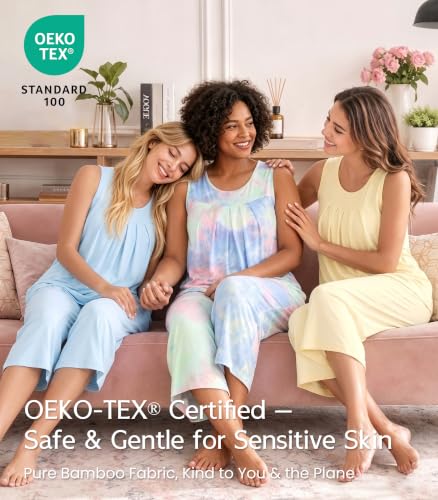 Image of NACHILA Pajamas for Women-Viscose Made from Bamboo, Sleeveless Pjs Tank Top Capri Pants Pajama Sets Cooling Sleepwear
