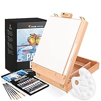 Acrylfarbe Set für Künstler 34-teilige - mit Malkoffer für Erwachsene aus Holz, Staffelei 24 Tuben Acrylfarben, 6 Malpinsel, Leinwand, Spachtelmesser und Mixpalette