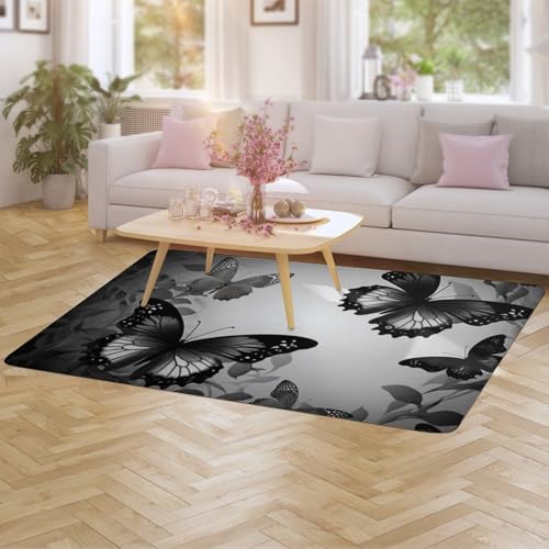 Tapis de bain super absorbant anti-glissade design papillon noir gris