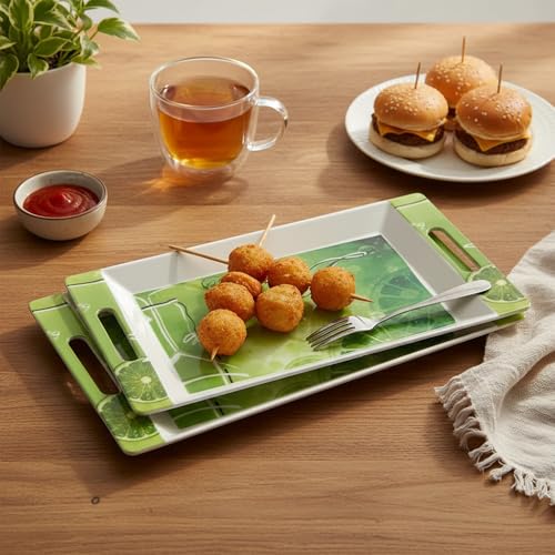 Image of U.P.C Tray Set for Serving Snacks, Multi-Use Nashta Plate & Kitchen's Tea Tray, Perfect Tray Sets for Hosting Guests at Home, Serving Tray Set of 3, Trays for Kitchen. (VIL03-PK2)