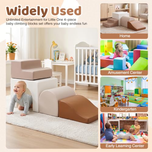 Image of Sumbababy Toddler Climbing Toys Leather Foam Climbing Blocks Indoor Soft Play Set Nordic Arch Climber for Babies and Young Toddlers High Density Foam Playroom Set Neutral