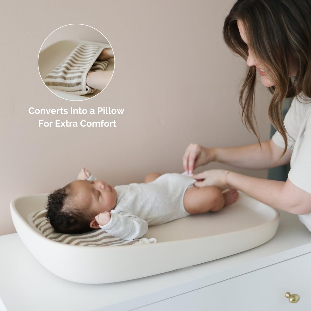 Snuggle Me Organic Baby Changing Pad Diaper Cover,100% Organic Cotton Yarn-Dyed Terry Diaper Changing pad Liner (Birch)