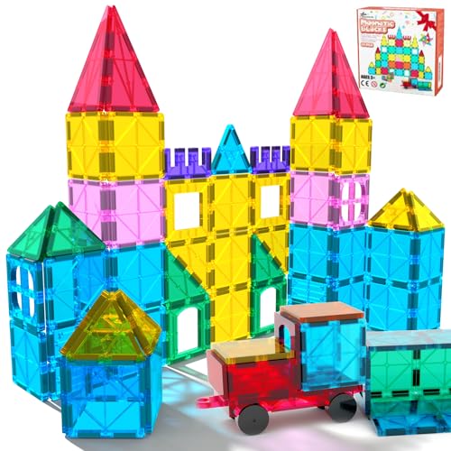 Jasonwell 65pcs Magnetic Tiles Building Blocks Set for Boys...